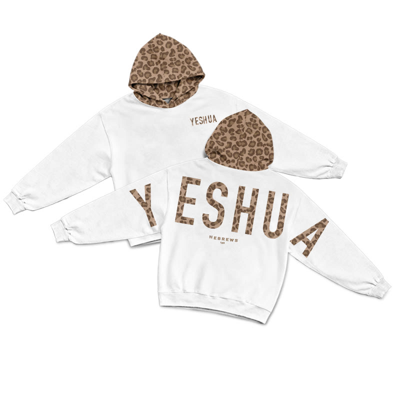 Yeshua Hebrews 13:8 Leopard Design Patchwork Print Causal Hoodie - White-Brown - US44-46(8XL) - image 6