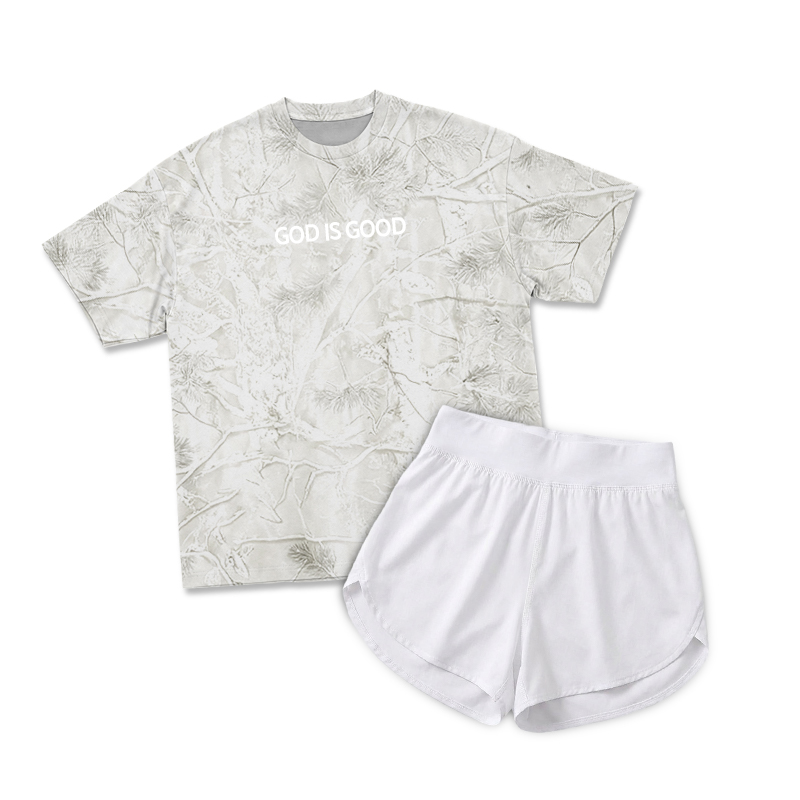 Vintage Camo GOD IS GOOD Print T-Shirt & Short Two Piece Set - Ivory Camo - 2XL - image 7