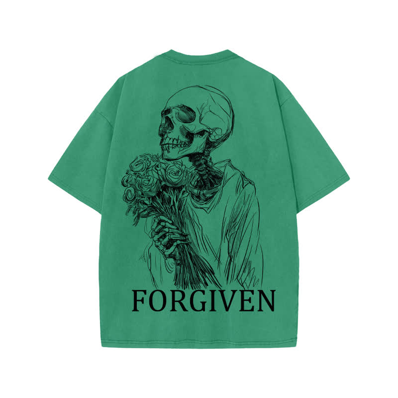 Unisex Forgiven Print Acid Washed T-shirt - Green - US20-22(3XL) - image 6