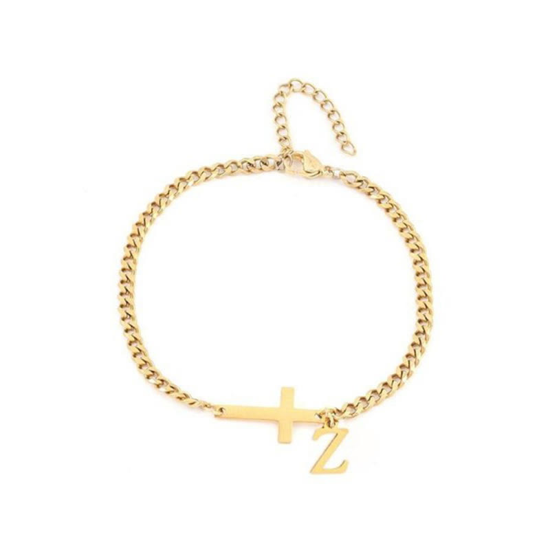 Letter Pendant Cross Bracelet - Z - Golden-20CM+5CM - image 27