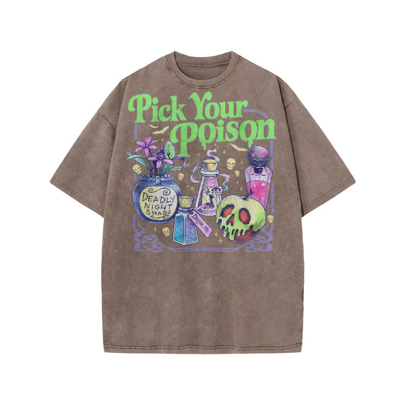 Dark Aesthetic Pick Your Poison Acid Washed Graphic T-Shirt - Coffee - US20-22(3XL) - image 8