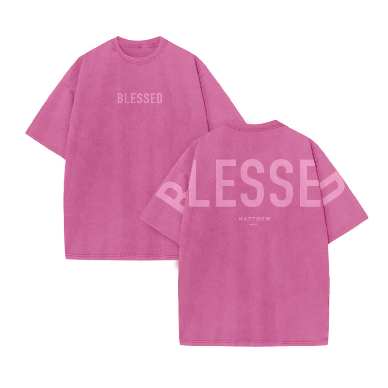 Blessed Matthew 5:3-12 Print Acid Washed T-shirt - Pink - US20-22(3XL) - image 8