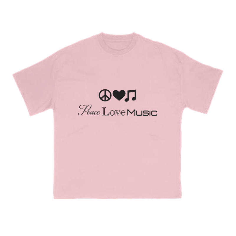 Peace Love Music Print T-shirt - Pink - US16-18(2XL) - image 7