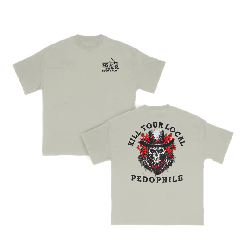 Kill Your Local Pedophile Skull Print T-shirt - Warm Grey - US16-18(2XL) - image 5