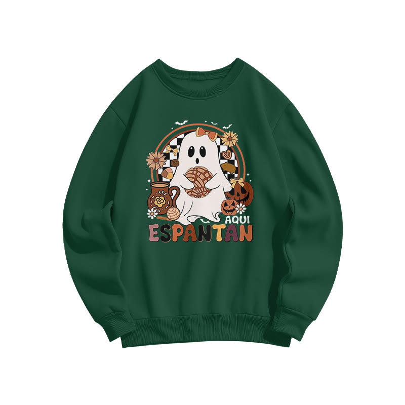 Unisex Aquí Espantan Halloween Print Sweatshirt - Dark Green - US16-18(2XL) - image 5