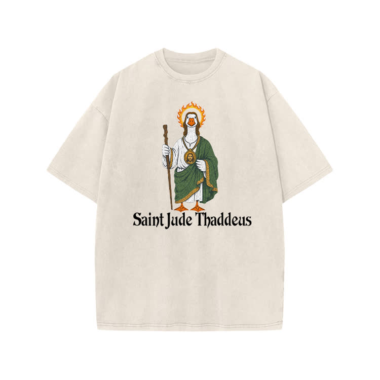 Vintage Saint Jude Thaddeus Graphic Print Acid Washed T-shirt - Beige - US20-22(3XL) - image 4