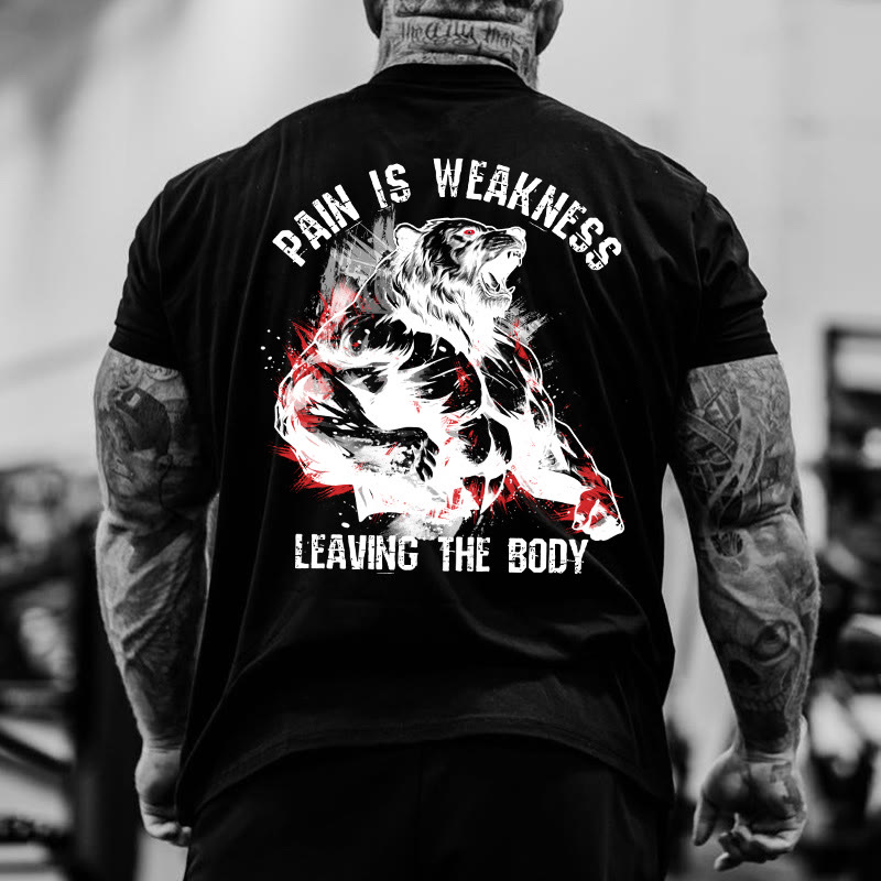 Gym 100% Cotton Pain Is The Weakness Leaving The Body Print T-shirt - image 4
