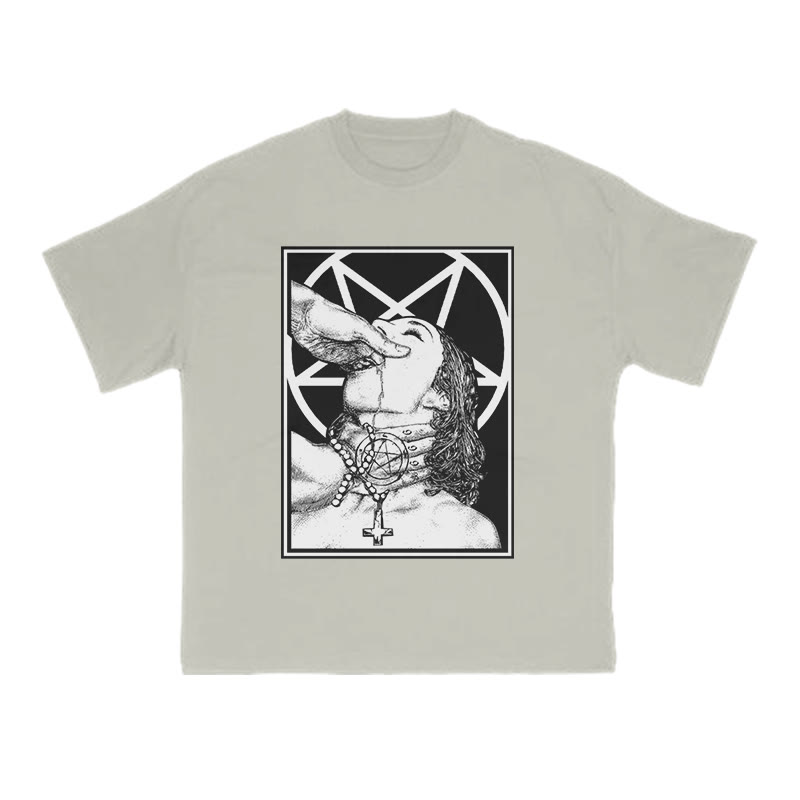 Unisex 100% Cotton God's Cross And Devil's Grip Print T-shirt - Warm Grey - US16-18(2XL) - image 4