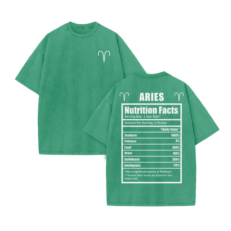 Aries Nutrition Facts Print Acid Washed T-shirt - Green - US20-22(3XL) - image 7