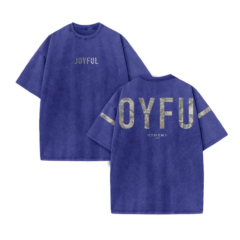 Joyful Romans 12:12 Dead Leaves Camouflage Print Acid Washed T-shirt - Blue - US20-22(3XL) - image 9