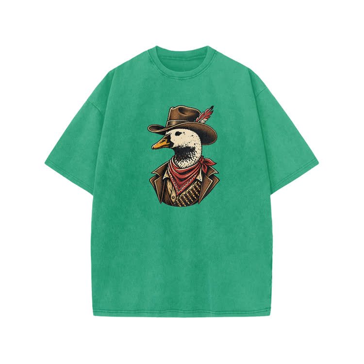 Vintage Western Duck Graphic Print Acid Washed T-shirt - Green - US20-22(3XL) - image 7
