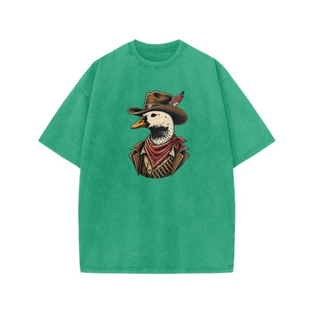 Vintage Western Duck Graphic Print Acid Washed T-shirt - Green - US20-22(3XL) - image 7
