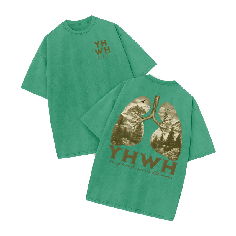 Every Breath Speaks His Name Print Acid Washed T-shirt - Green - US20-22(3XL) - image 8