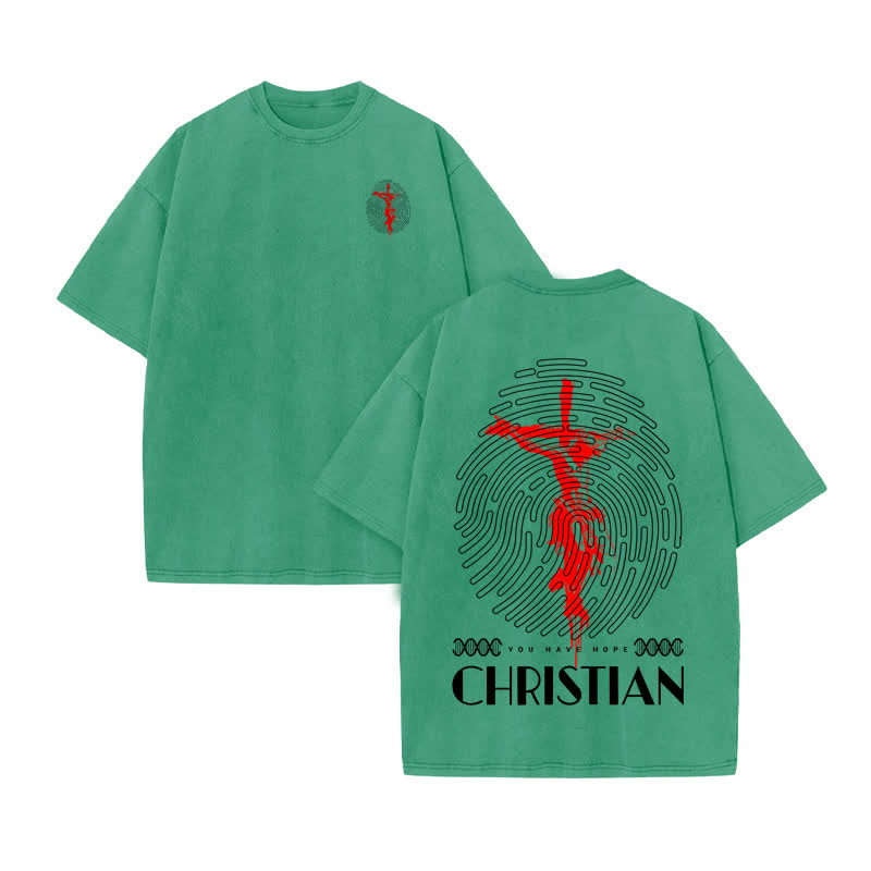 Unisex 100% Cotton Christian Print Acid Washed T-shirt - Green - US20-22(3XL) - image 7