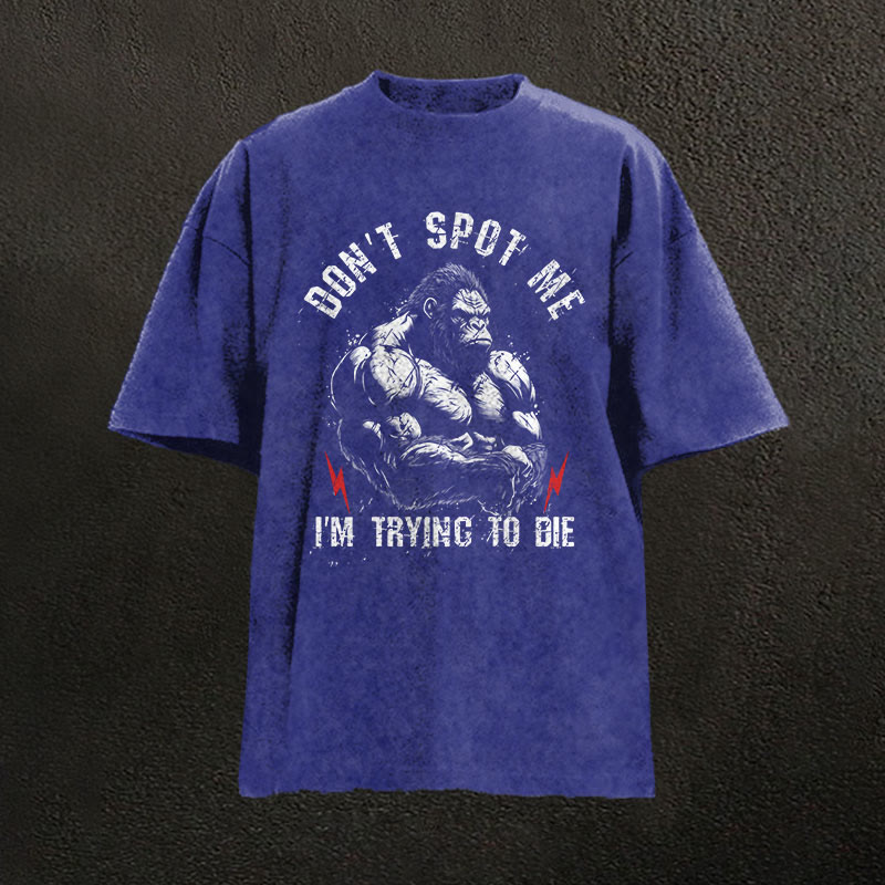 100% Cotton Don't Spot Me Gym Print Acid Washed T-shirt - Blue - US20-22(3XL) - image 5