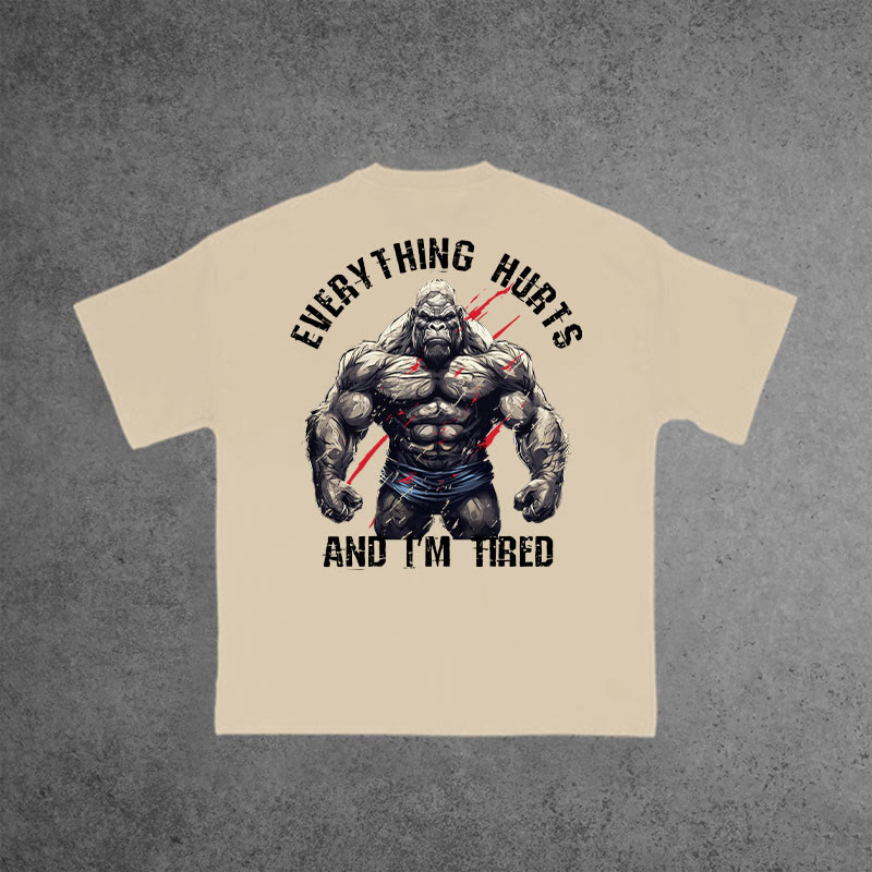 Gym 100% Cotton Everything Hurts And I'm Tired Print T-shirt - Apricot - US16-18(2XL) - image 8
