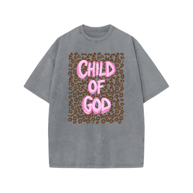 Child Of God Leopard Print Acid Washed T-shirt - Grey - US20-22(3XL) - image 4