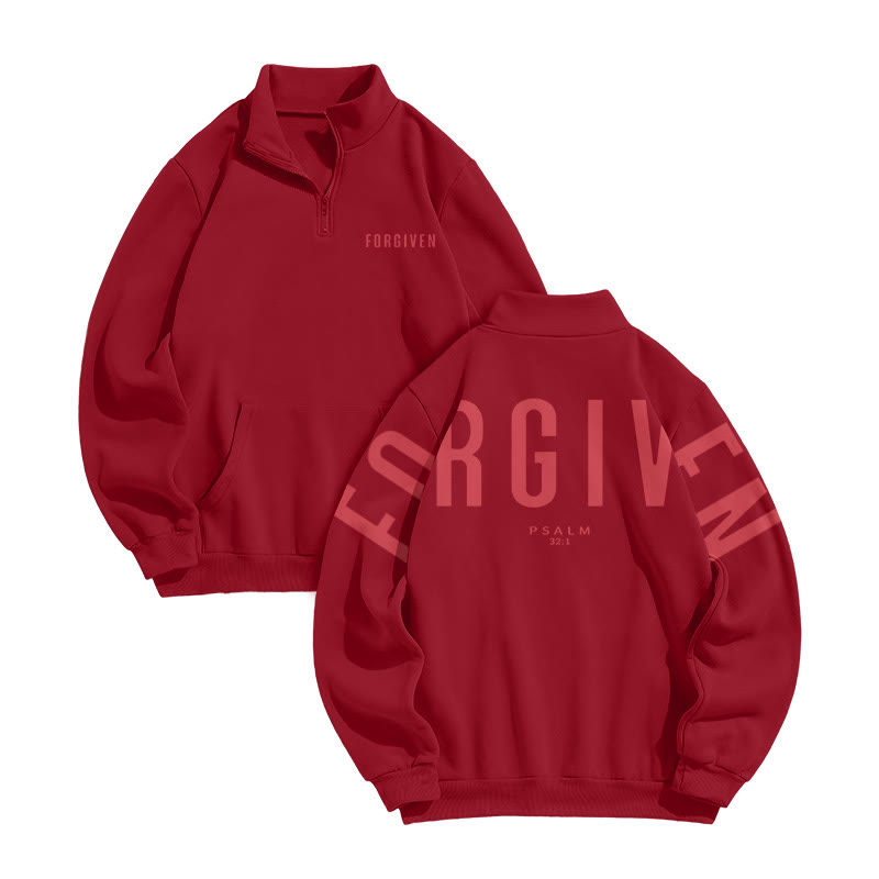 Unisex Forgiven Psalm 32:1 Print Zip Sweatshirt - Red - US16-18(2XL) - image 6