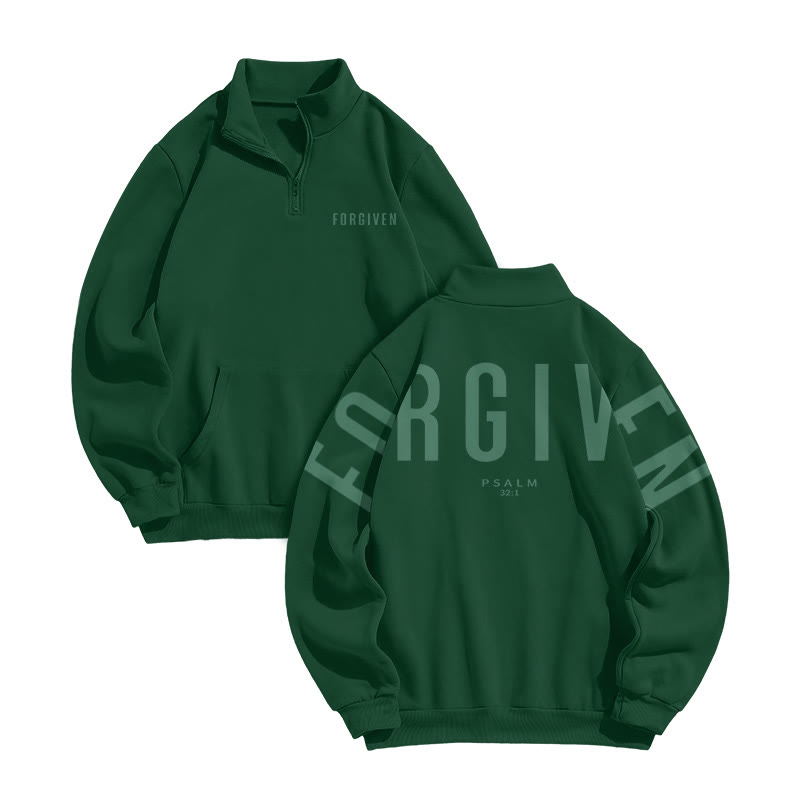 Unisex Forgiven Psalm 32:1 Print Zip Sweatshirt - Green - US16-18(2XL) - image 5