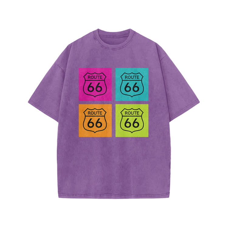 Vintage Route 66 Pop Art Print Acid Washed T-shirt - Purple - US20-22(3XL) - image 8