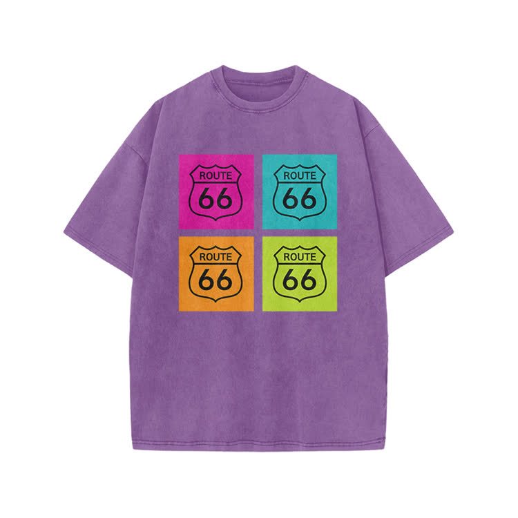 Vintage Route 66 Pop Art Print Acid Washed T-shirt - Purple - US20-22(3XL) - image 8