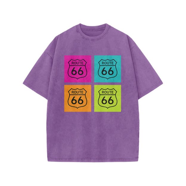 Vintage Route 66 Pop Art Print Acid Washed T-shirt - Purple - US20-22(3XL) - image 8