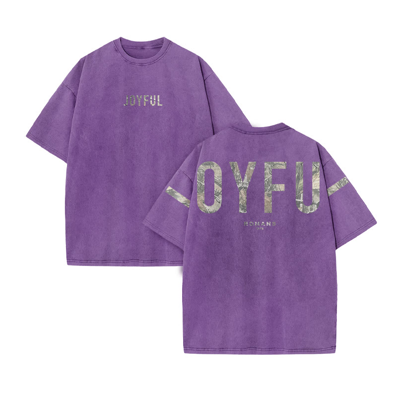 Joyful Romans 12:12 Dead Leaves Camouflage Print Acid Washed T-shirt - Purple - US20-22(3XL) - image 10