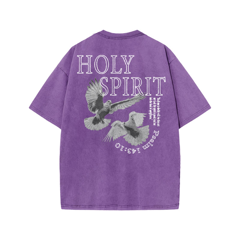 Unisex Holy Spirit Print Acid Washed T-shirt - Purple - US20-22(3XL) - image 9