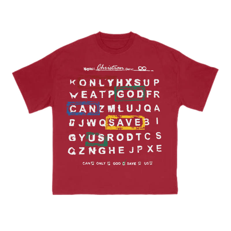 Only God Can Save Us Print T-shirt - Red - US16-18(2XL) - image 7