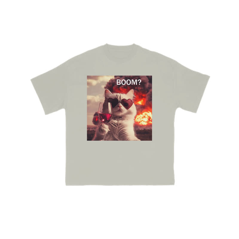 Unisex 100% Cotton Elegant And Calm Cat Print T-shirt - Warm Grey - US16-18(2XL) - image 4