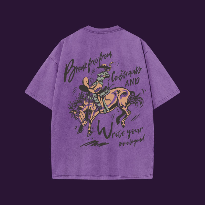 Unisex 100% Cotton RODEO LIFE Print Acid Washed T-shirt