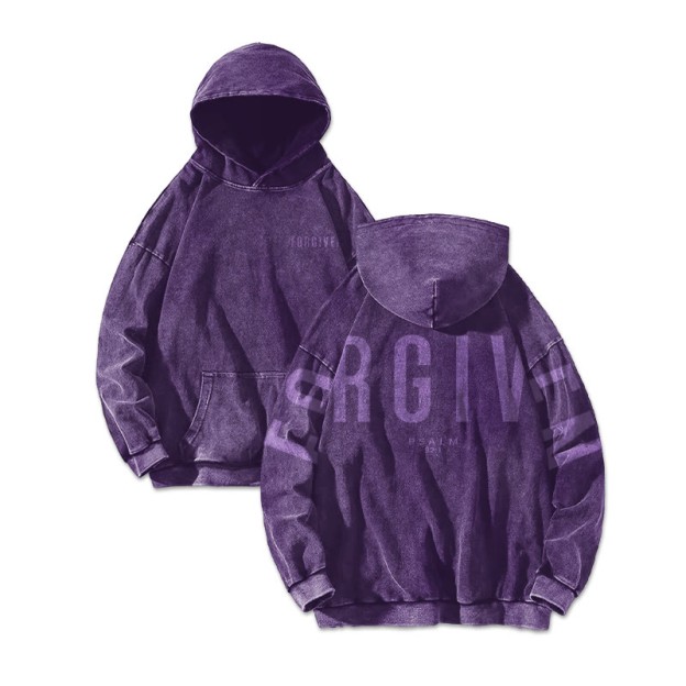 Unisex Forgiven Psalm 32:1 Printed Washed Hoodie  - Purple - US16-18(2XL) - image 4