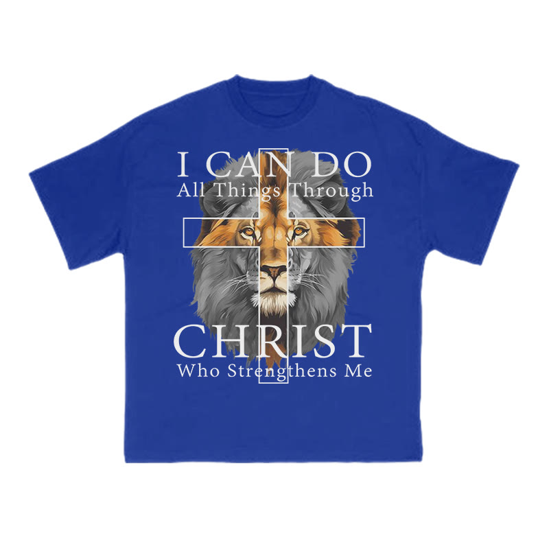 Unisex 100% Cotton Cross Lion Print T-shirt - Blue - US16-18(2XL) - image 7
