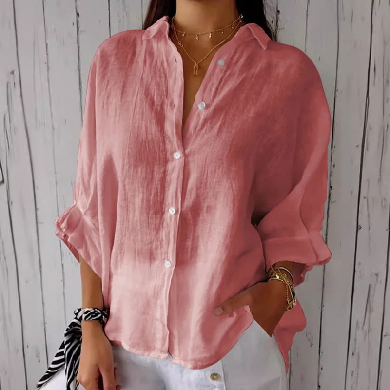 Casual Loose Three-quarter Sleeve Lapel Shirt - Pink - 5XL - image 7