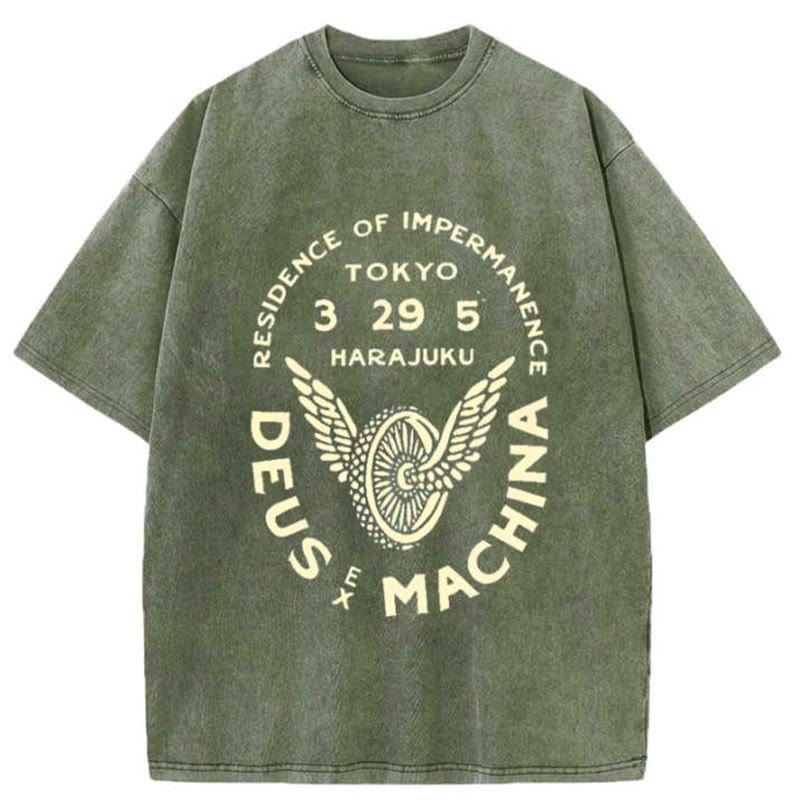 Unisex 100% Cotton Deus Ex Machina Tokyo Print Acid Washed T-shirt