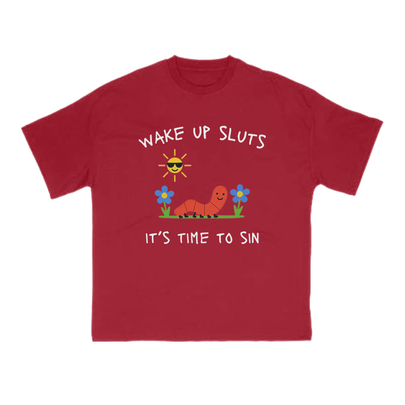 Wake Up Sluts It's Time To Sin Print T-shirt - Red - US16-18(2XL) - image 9