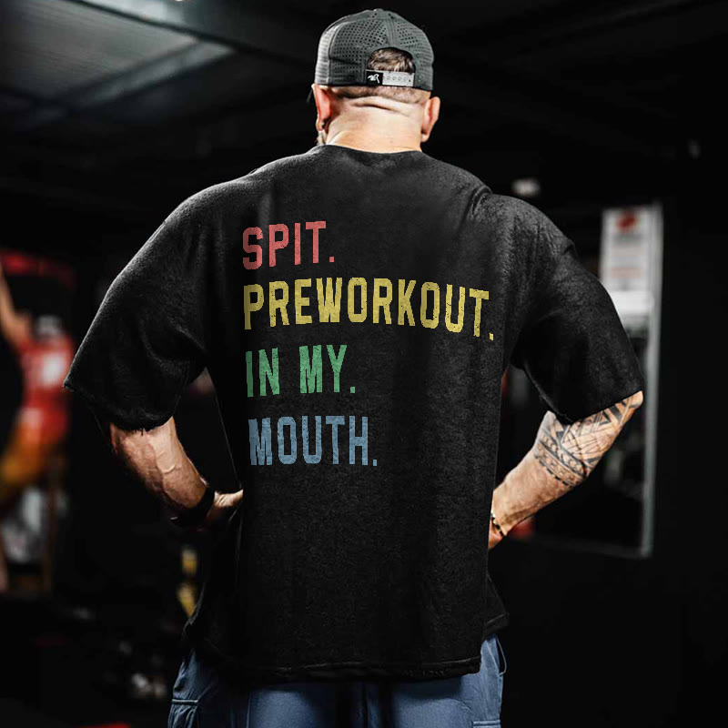 100% Cotton SPIT. PREWORKOUT. Gym Print Acid Washed T-shirt - image 3