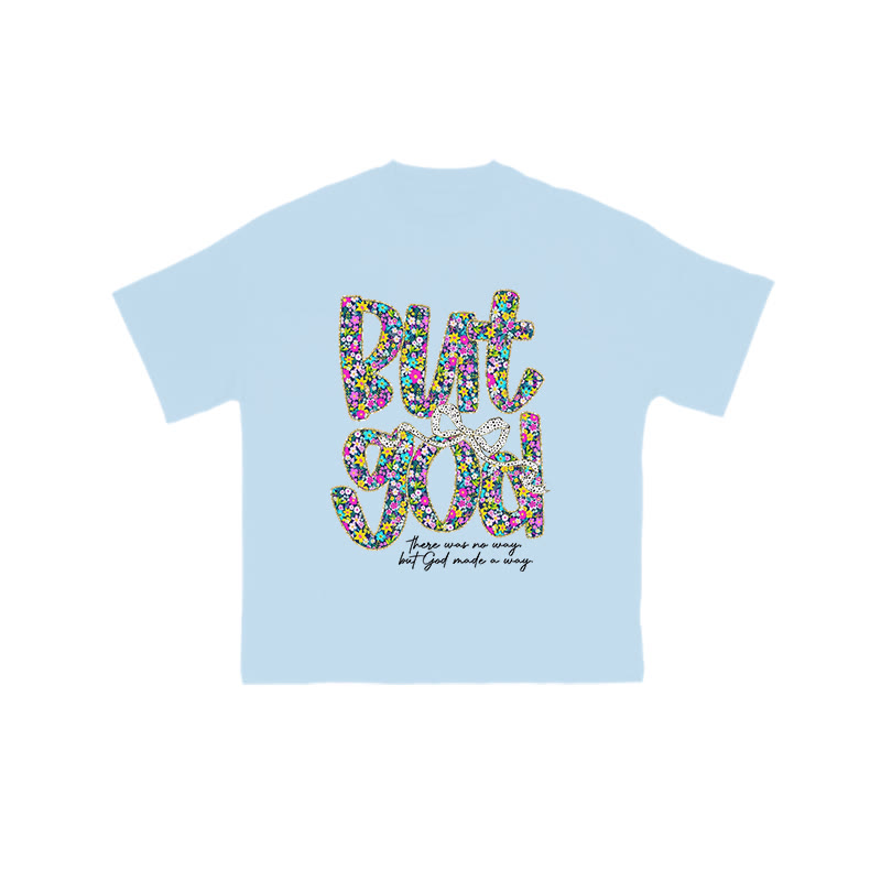 But God Floral Pattern Print T-shirt - Light Blue - US16-18(2XL) - image 7