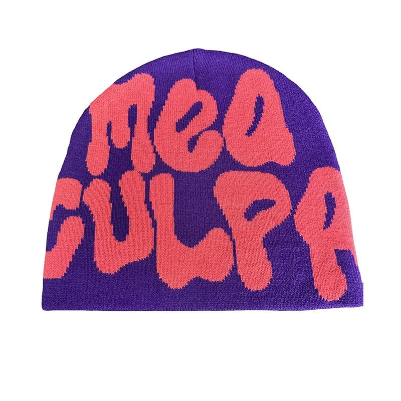 Mea Culpa Pattern Knit Hat - Purple Pink - one size - image 22