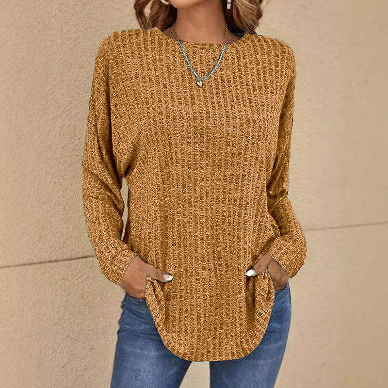 Casual Long-sleeved Knitted Crew Neck T-shirt - Orange - 5XL - image 5