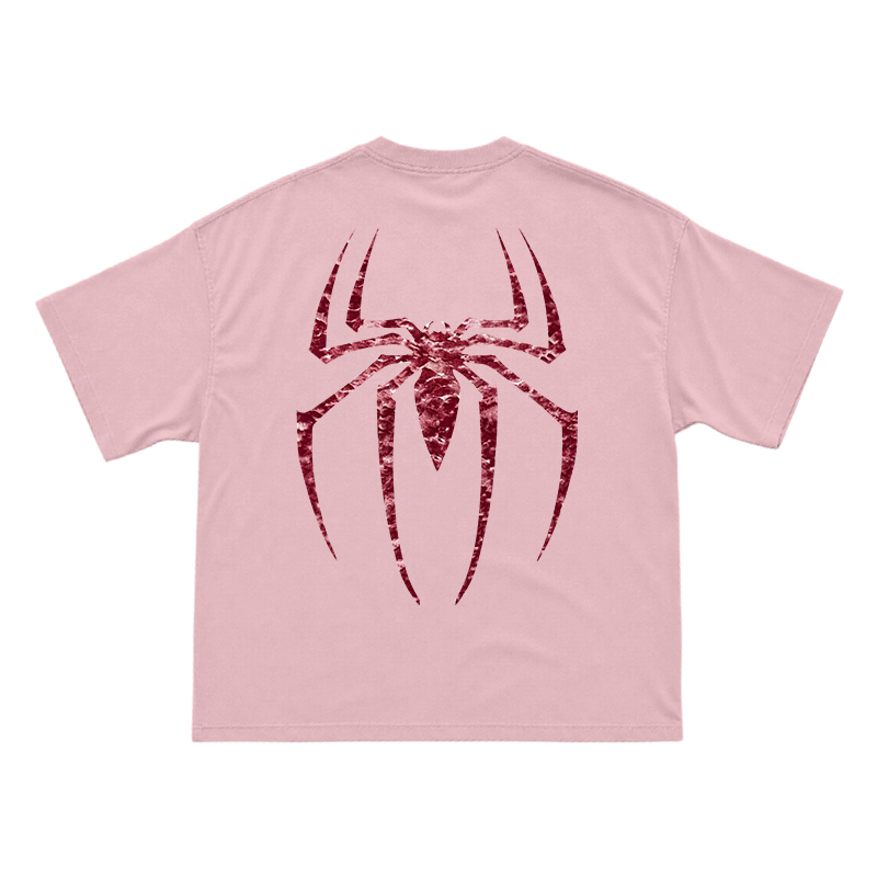 Street Style Spider Back Print Short Sleeve T-Shirt - Pink - US16-18(2XL) - image 6