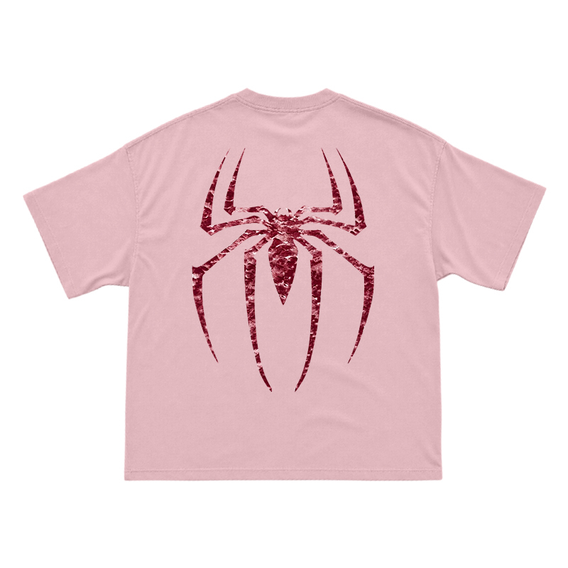 Street Style Spider Back Print Short Sleeve T-Shirt - Pink - US16-18(2XL) - image 6