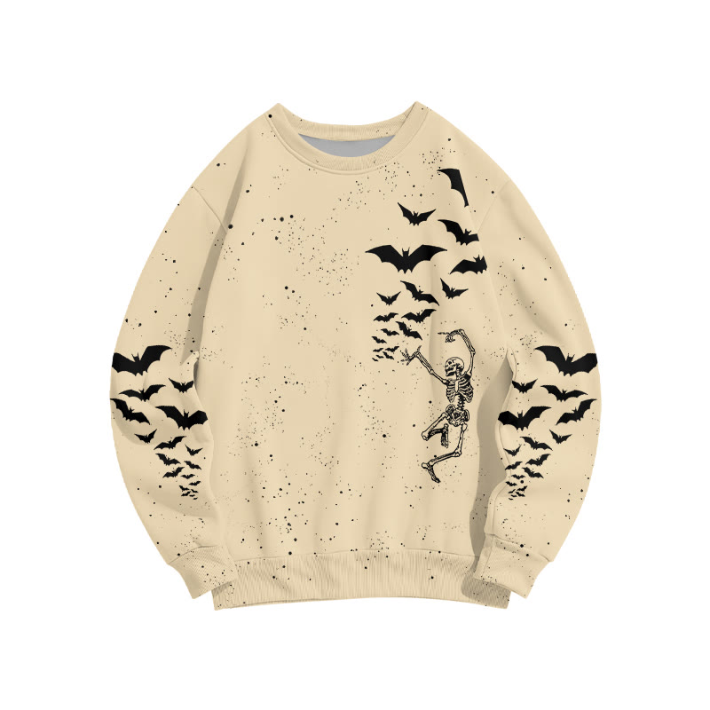 Unisex Dancing Skeleton Bat Halloween Print Sweatshirt - Apricot - 6XL - image 5