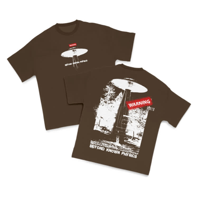 Sci Fi Street Warning Graphic Print T-Shirt - Coffee - US16-18(2XL) - image 9