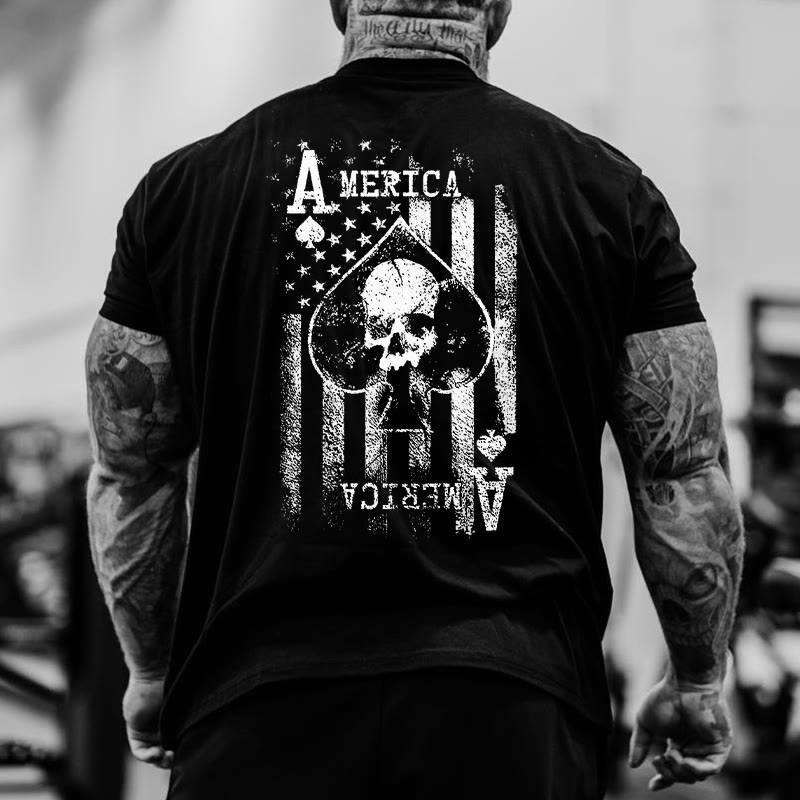Gym 100% Cotton America: Ace Of Spades Print T-shirt - Black - US16-18(2XL) - image 3