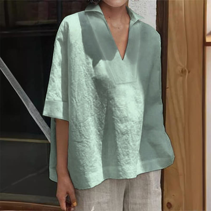 Casual V-neck Mid-sleeve Top - Green - 5XL - image 4