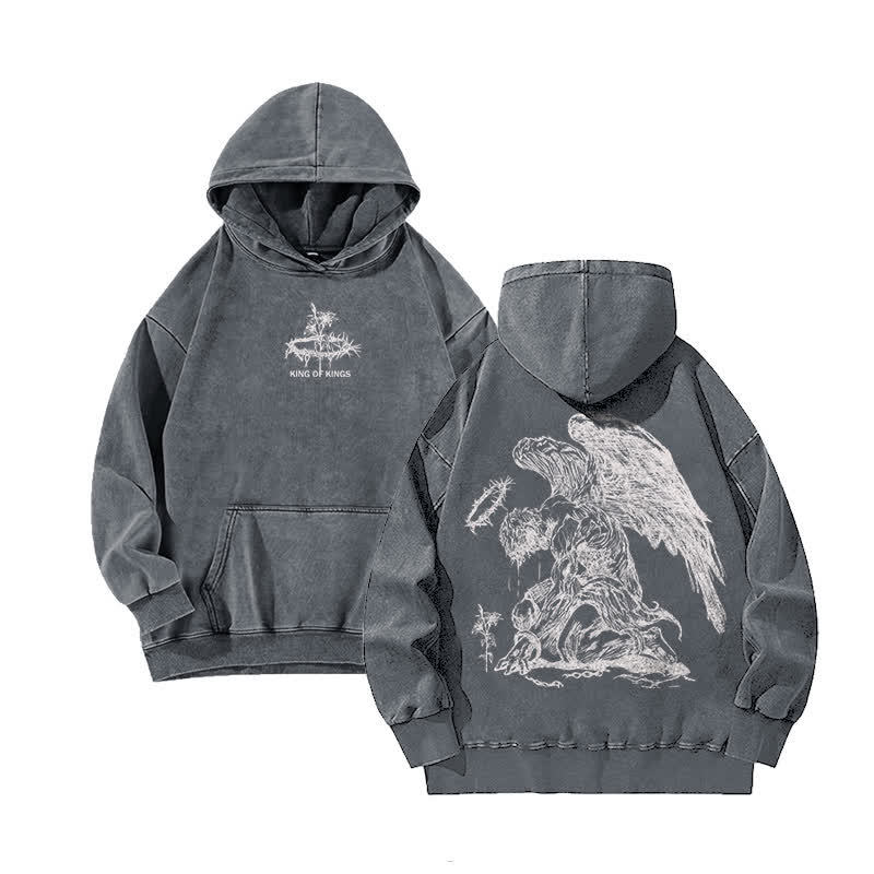 Unisex 100% Cotton Jesus Is King Flower Of Hope Printed Washed Hoodie  - Grey - 3XL - image 3