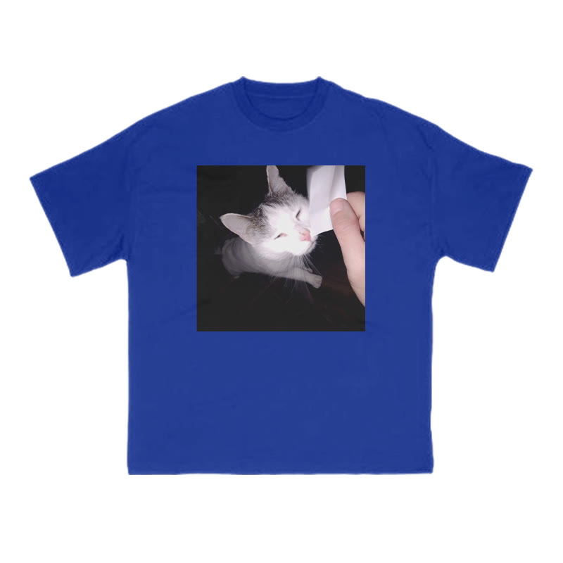 Unisex 100% Cotton Provocative Cat Print T-shirt - Blue - US16-18(2XL) - image 8