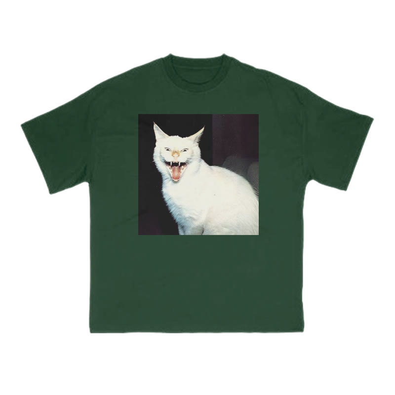 Unisex 100% Cotton Fierce Cat Print T-shirt - Dark Green - US16-18(2XL) - image 7
