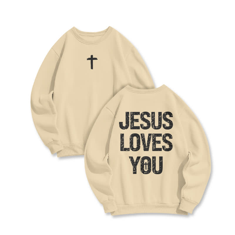 Unisex 100% Cotton Jesus Loves You Print Sweatshirt - Apricot - US16-18(2XL) - image 6